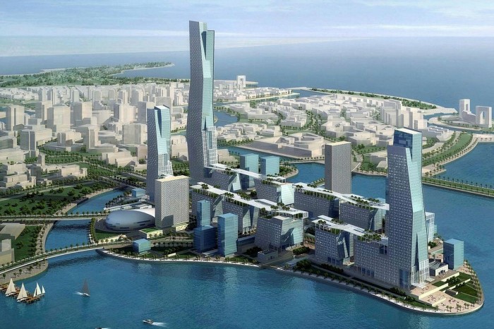Computer drawing of the futuristic city of NEOM on the Red Sea coast