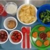 It shows different foods on tray