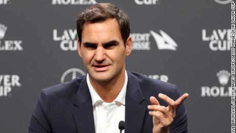 Federer addresses the media in London before the final of his professional career. 