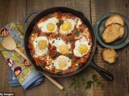 Shakshuka- This high-protein, low-fat dish gives you four of your five-a-day and meets guidelines for a complete, healthy meal