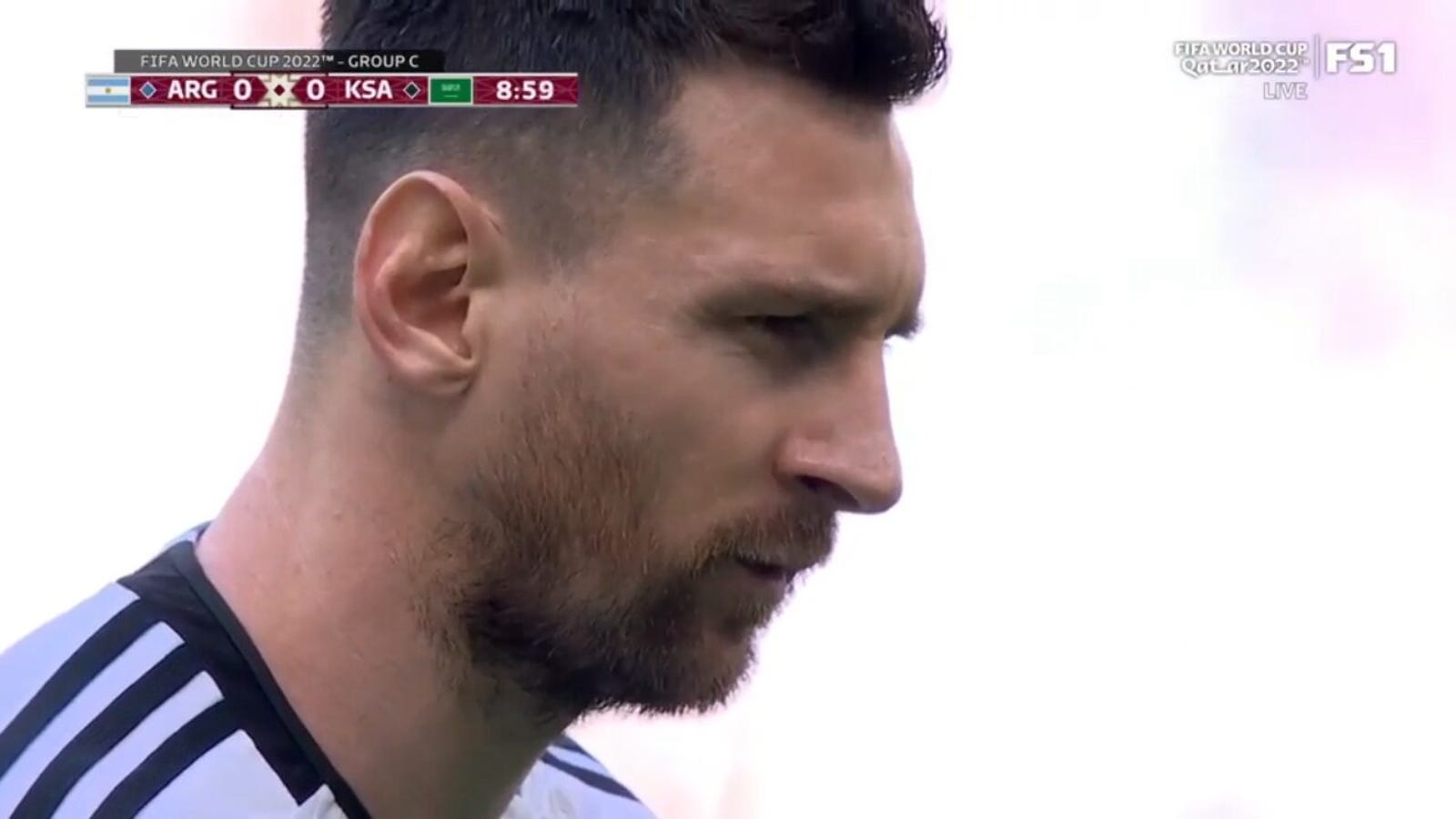 Lionel Messi scores a PK in the 10th minute for Argentina to take a 1-0 lead over Saudi Arabia
